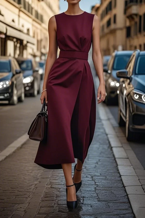 Summer Fashion Solid Color Long Dresses 2025 Woman Sexy Round Neck Sleeveless High Waist Dress Elegant Commuting Lady Dress - Image 13