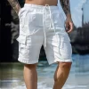 Summer Fashion Loose White Cargo Shorts Men's Handsome Streetwear Beachwear Solid Color With Pockets Shorts Workout Pants 2024