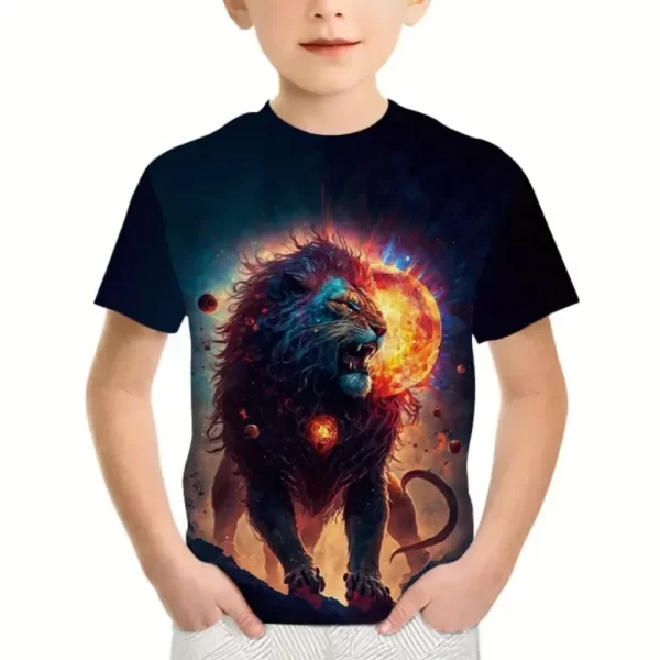 Boys Kids Clothes Print Fierce Lion Graphic T Shirts Summer Outdoor Crew Neck Short Sleeves Casual Outdoor Clothes for Children - Image 8