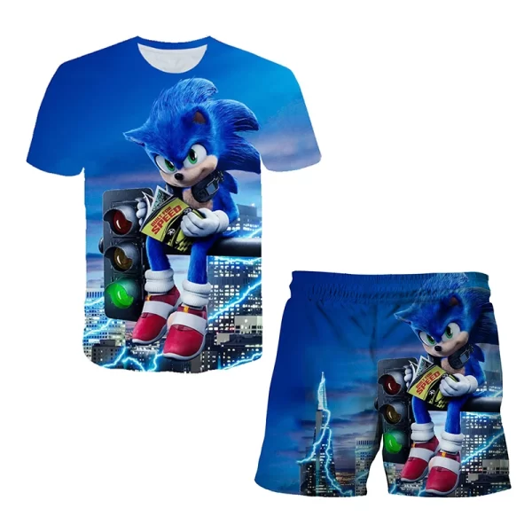 Sonic Fashion Girl 3D Top T-shirt Short Sleeve+Shorts Two Piece Set Girls and Boys Children's Top Short Sleeve - Image 3