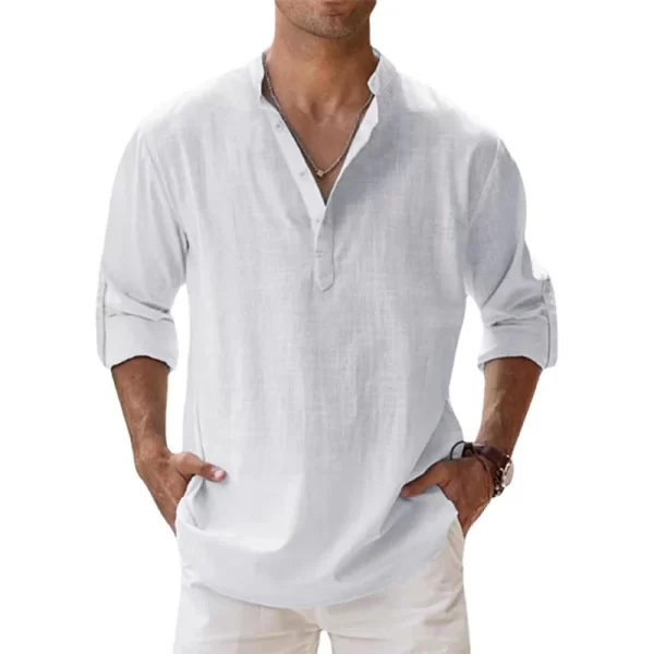 New Cotton Linen Shirts for Men Casual Shirts Lightweight Long Sleeve Henley Beach Shirts Hawaiian T Shirts for Men - Image 9