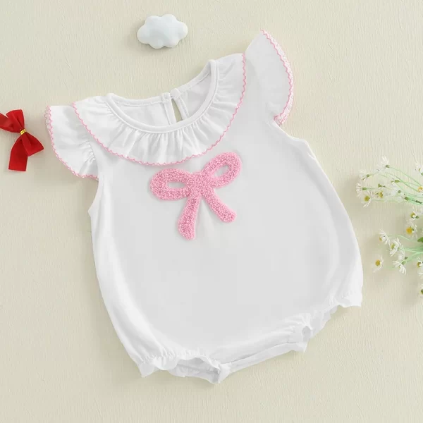 FOCUSNORM 0-18M Lovely Baby Girls Cute Rompers Bow Embroidery Ruffles Fly Sleeve Infant Bodysuits Jumpsuits - Image 4