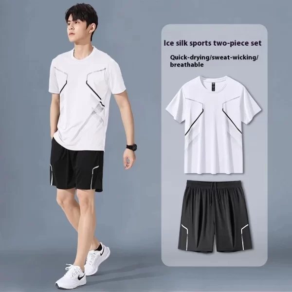 Sportswear Suit Men's Running Short-Sleeved Ice Silk Summer Speedos Basketball Uniform Fitness Clothes Shorts Summer Pajamas - Image 8