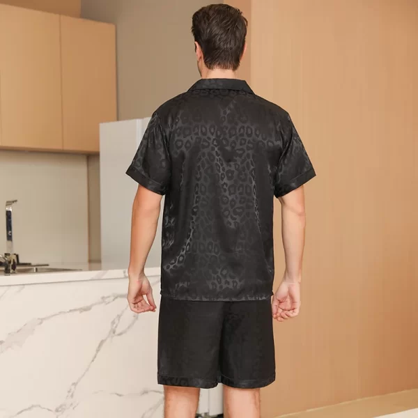 Men's pajamas short sleeved summer ice silk home clothing men's summer casual thin cardigan can be worn as a set home clothing - Image 2