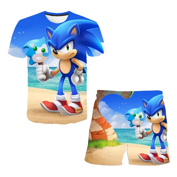 Sonic Fashion Girl 3D Top T-shirt Short Sleeve+Shorts Two Piece Set Girls and Boys Children's Top Short Sleeve - Image 21