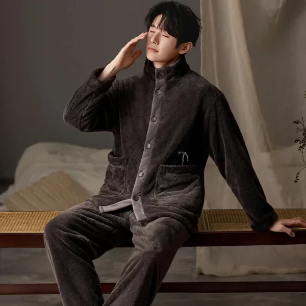 New Flannel Pajamas for Men Winter Thick Velvet Cardigan Pajama Sets Lapel Zipper Homewear Soft Warm Nightwear Man Pyjamas - Image 15