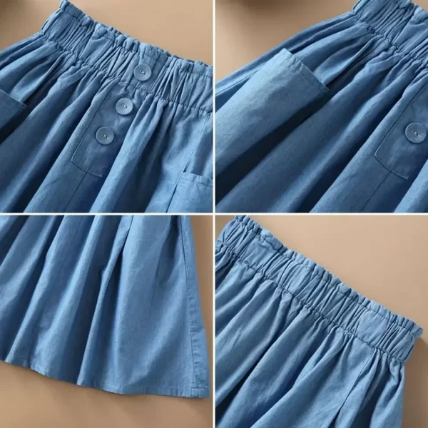 Kids Girls Cotton Skirts Mid-Length Summer Skirts Princess Blue Khaki Skirts 2024 Teenage Girls Casual Skirt With Pocket - Image 3