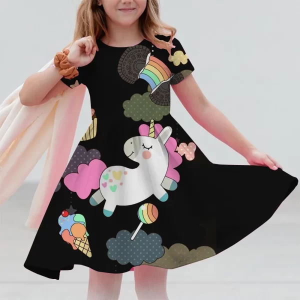 New Unicorn Party Casual Home Dress for Children Aged 3-14 with 3D Printed Short Sleeve Dress in 2025 - Image 17