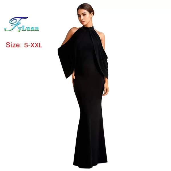 New Fashion Bat Sleeve Long Dresses 2025 Woman Solid Color O Neck Off Shoulder Mermaid Party Women Prom Gowns Birthday Vestidos - Image 2