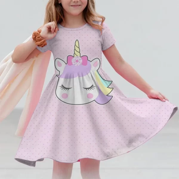 New Unicorn Party Casual Home Dress for Children Aged 3-14 with 3D Printed Short Sleeve Dress in 2025 - Image 8
