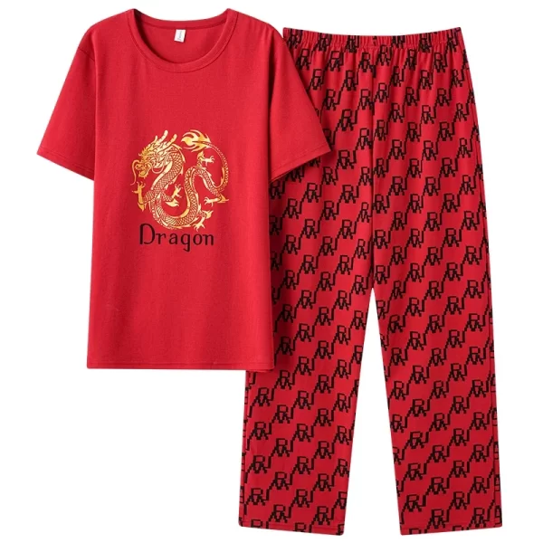 New Summer Fashion Men's Sleepwear Soft Cotton Pajamas Set for Gentleman Round Collar Grey Plain Loose Loungewear for Young Man - Image 19