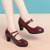 Spring Autumn Women Classic Light Weight Round Toe Black Pu Leather Square Heel Pumps Office Causal Soft Leather Shoes - Image 4