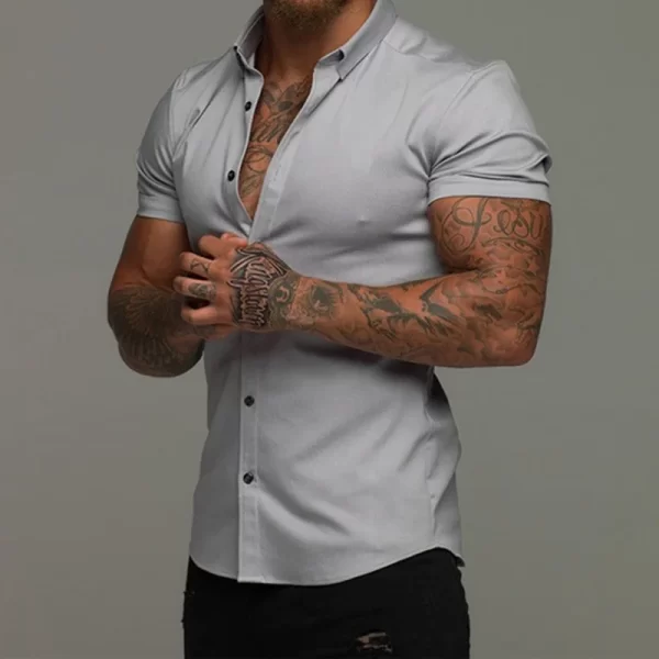 Men Slim Blouse Shirts Summer Casual Male Turn Down Collar Short Sleeve Button Tops LXDZ-110 - Image 9