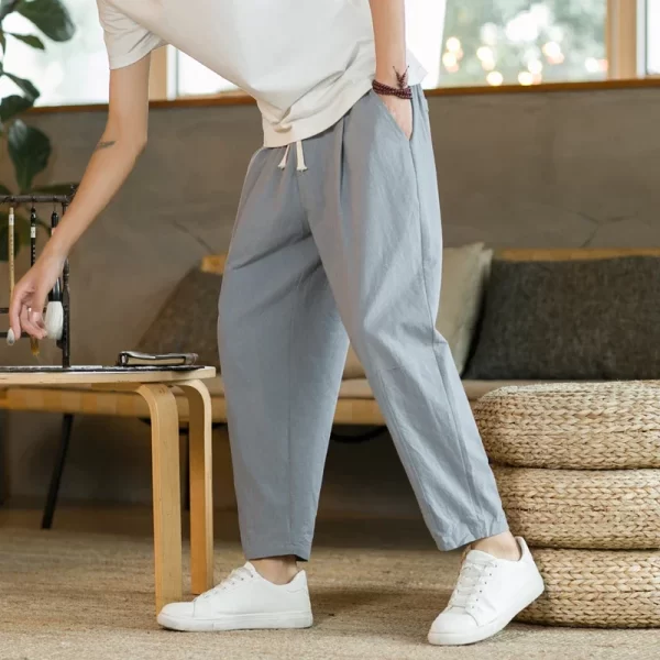 Summer Men's Trousers Cotton  Fashion Casual Pants  Breathable Loose Shorts Straight Pants - Image 7