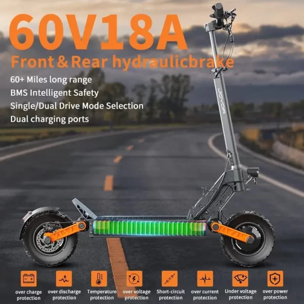 JOYOR S10-S-Z Folding Electric Scooter 1000W*2 Dual Motors 60V18AH High-capacity Battery 10*3.0 Widen Tires 75Km Max Range - Image 2