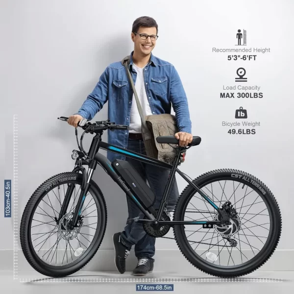 27.5" Electric Bike, 21.6MPH Electrics Bicycles Electric Mountain Bike, 48V 499WH Removable Lithium Battery, 21-Speed Gears - Image 6