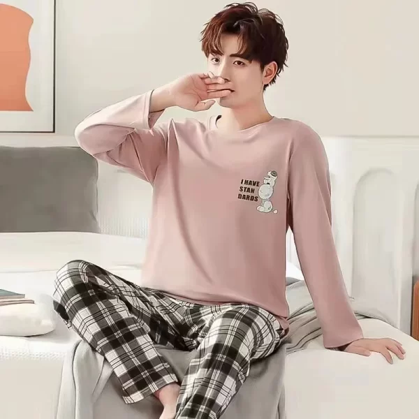 Men‘s Pajama Set Long Sleeve Black Striped Spring and Summer Youth Student Nightwear Loungewear Two Piece Set Sleepwear Homewear - Image 3