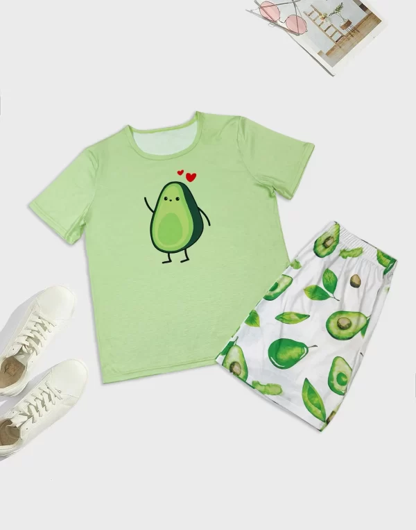 Men's casual pajamas home clothing fashionable style avocado series short sleeved shorts two-piece set for parent-child wear - Image 2