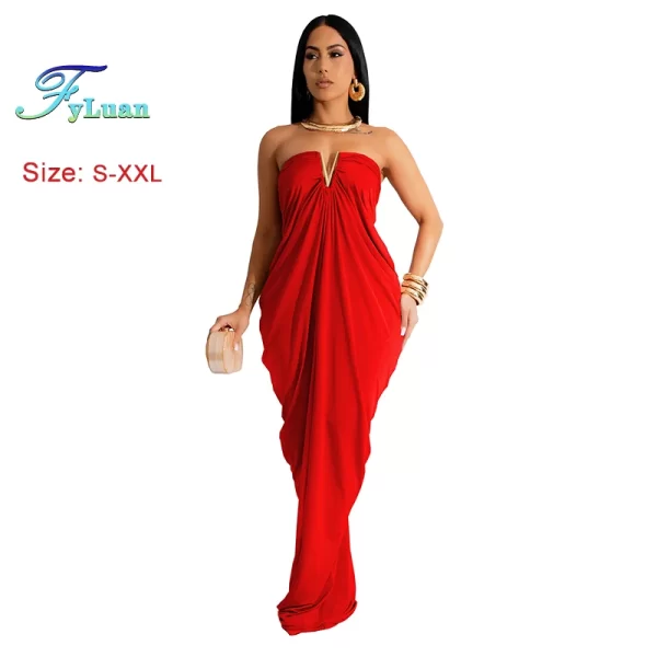 Summer Dress Woman 2025 New Deep V Neck Strapless Sleeveless Evening Prom Clothes Sexy Off Shoulder Backless Ladies Long Dress - Image 2