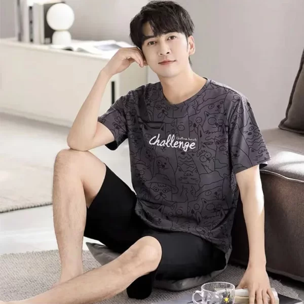 2 Piece Set Sleepwear Men Large Size Youth Pajamas Striped Bear Home Wear Man Nightwear Loungewear Comforts Breathable Casual - Image 2
