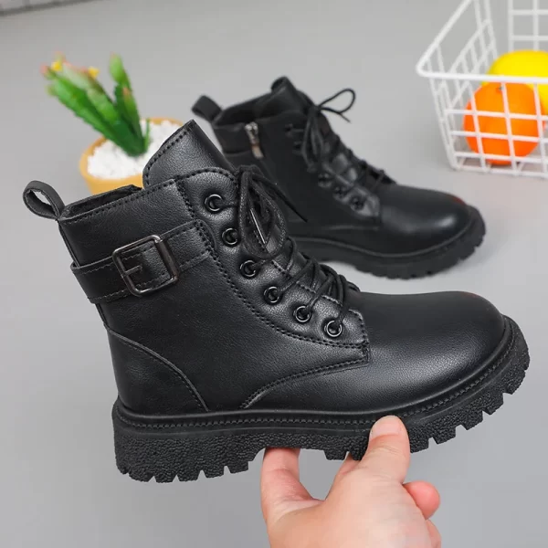 Real Soft Leather Children's Martin Boots Boys and Girls Single Boots Students Short Boots Boots - Image 5