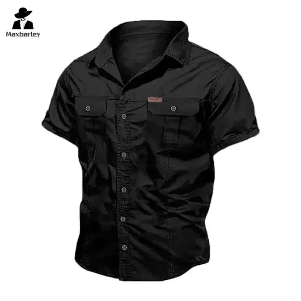 New Men's Work Shirt Casual Retro 100% Cotton Short Sleeve Flying Cargo Shirt Men's Summer Fishing Hunting Multi Pocket Shirt - Image 6