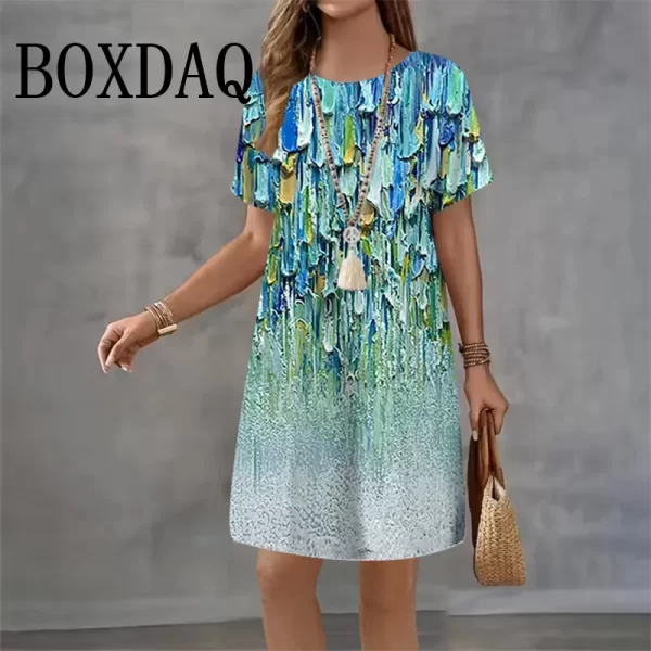 Tie-Dye Women's Clothing Dresses Loose Elegant Woman Oil Painting Dresses Street Art Colorful Round Neck Dress Short Sleeve 2025 - Image 6