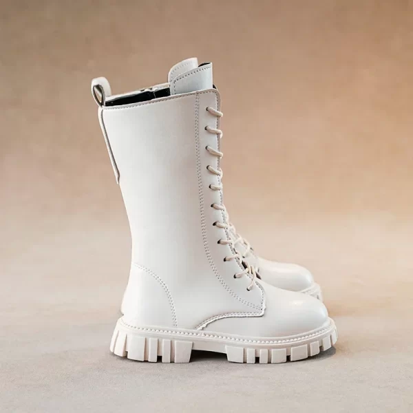 Autumn/Winter ZIP Fashion Cool Baby Girls Warm Square Heel Round Toe Casual Lace-Up Comfortable Kids Black Mid Boots - Image 5