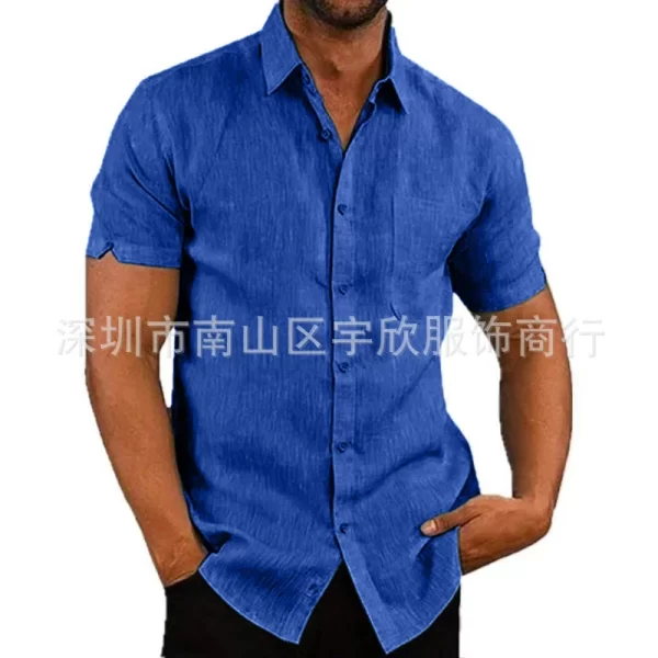 Men Pocket Blouse Tops Summer Male Turn Down Collar Button Short Sleeve Slim Solid Color Blouse Shirts YYCFS-19505 - Image 7