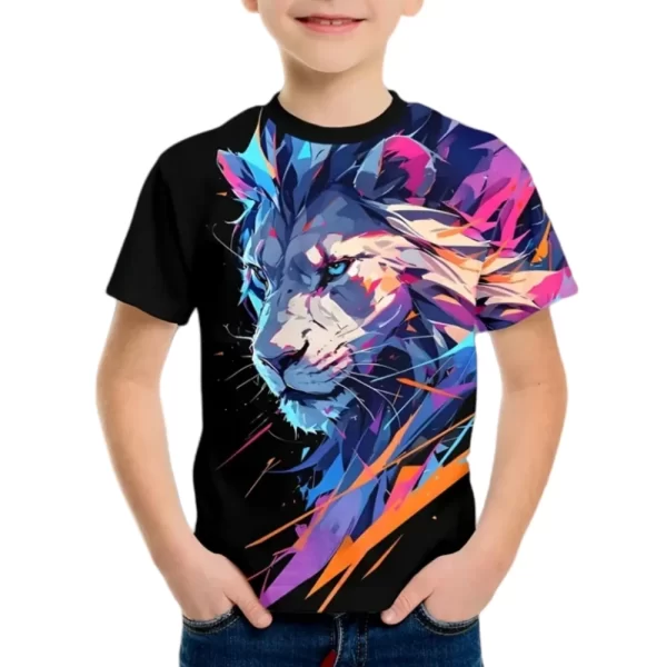 Boys Kids Clothes Print Fierce Lion Graphic T Shirts Summer Outdoor Crew Neck Short Sleeves Casual Outdoor Clothes for Children - Image 3