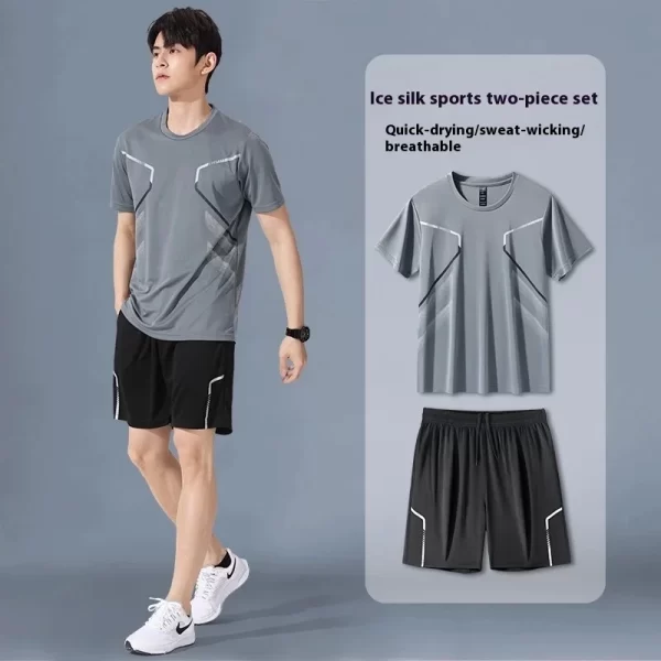 Sportswear Suit Men's Running Short-Sleeved Ice Silk Summer Speedos Basketball Uniform Fitness Clothes Shorts Summer Pajamas - Image 6