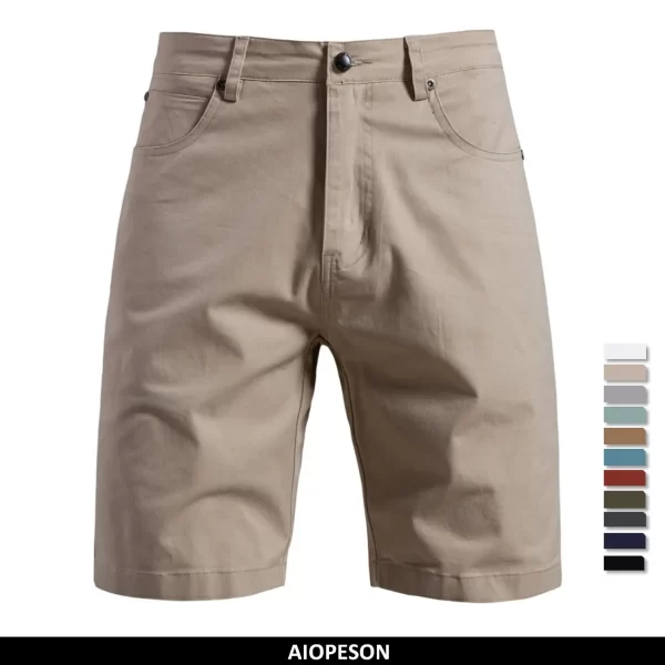 AIOPESON Men's 100% Cotton Summer Casual Shorts Multi-Pocket Shorts Solid Color 11 Colors Outdoor Breathable Shorts