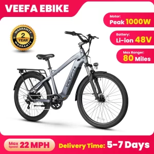 VEEFA Peak 1000W Electric Bike for Adults 27.5' 48V Ebike with Built-in Removable Battery up to 24Mph 80 Miles Commuter E-Bike