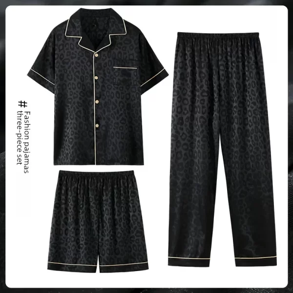 Summer Pajamas Men's Jacquard Ice Silk Short Sleeve Three-piece Set Casual Teenager Simulation Silk Home Wear Outerwear - Image 7
