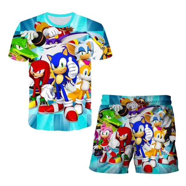 Sonic Fashion Girl 3D Top T-shirt Short Sleeve+Shorts Two Piece Set Girls and Boys Children's Top Short Sleeve - Image 8
