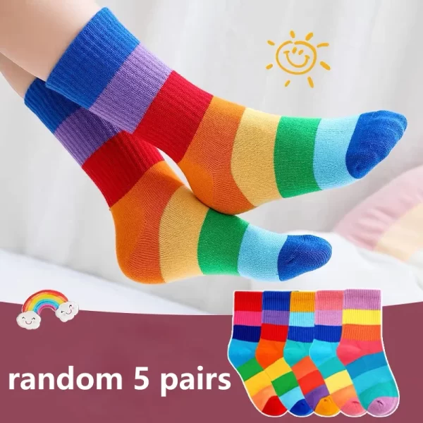 1/5/10/20 pairs/lot Girls Kids Socks Rainbow Striped Cute Children Ankle Short Breathable Cotton Fashion Toddler Sock - Image 9