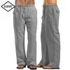 Men's Cotton Linen Pants Loose Cool Casual Long Pants Elastic Waist Long Pant Casual Large Size Streetwear Lightweight Trousers