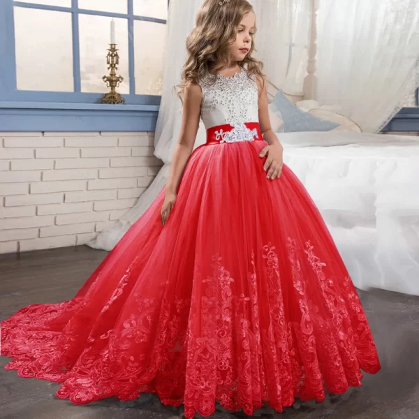 Trailing White Lace Kids Wedding Dress For Girls First Communion Evening Bridesmaid Dresses Children Girl Princess Party Dresses - Image 11