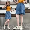 Girls ruffled skirt summer children's thin pants girls big children summer personality simple denim skirt wear 5-14 years old
