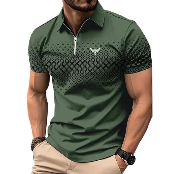 Men Personality Summer Fashion Sport Short Sleeve Casual Lapel Zipper Polo Shirt Men Print Polyester Quick Drying Polo Shirt Top - Image 2