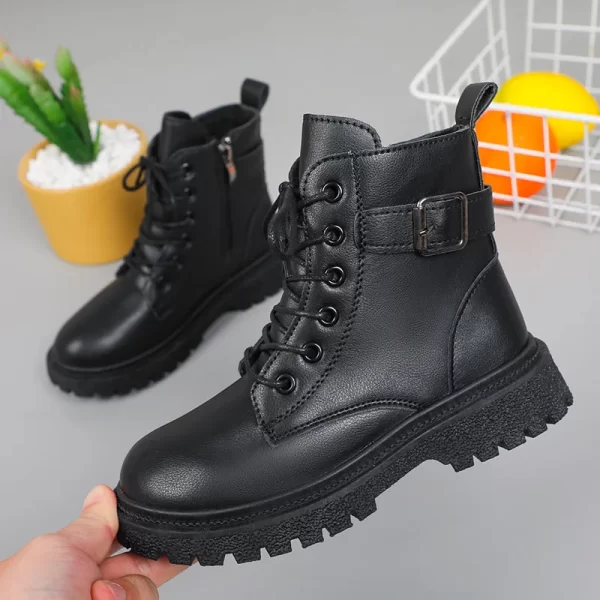 Real Soft Leather Children's Martin Boots Boys and Girls Single Boots Students Short Boots Boots - Image 3