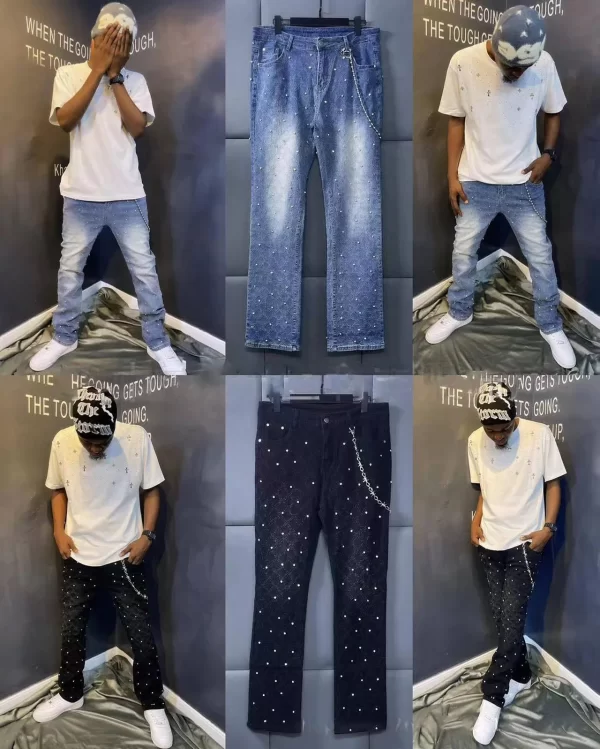 2025 New Men‘s Mens Jeans Fashion Straight Stretch Pearl Denim Laminated Pants for Men jogger - Image 3