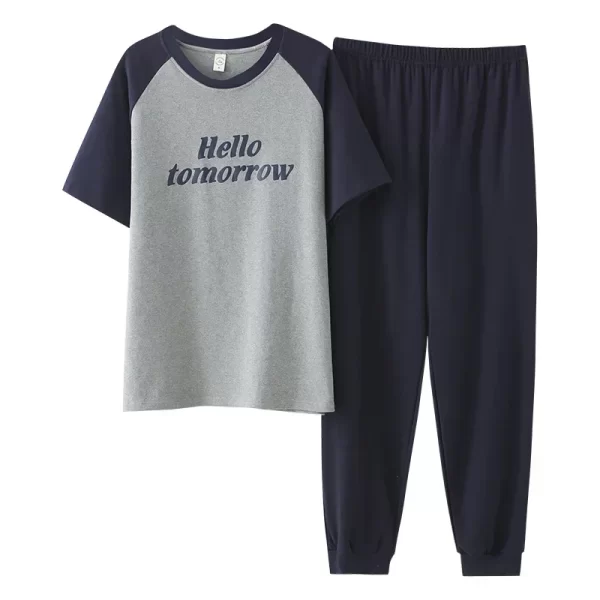 New Summer Fashion Men's Sleepwear Soft Cotton Pajamas Set for Gentleman Round Collar Grey Plain Loose Loungewear for Young Man - Image 18