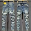 Men washed Holes Ripped Patchwork Jeans Streetwear Light Blue Denim Slim Skinny Pencil Pants Oversize men Trousers jean man - Image 5