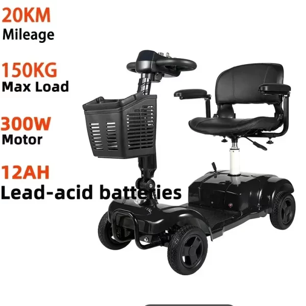 New Folding Electric Scooter 4 Wheel Elderly Disabled with Armrests Adults Mini Small With Basket 300W 24V 20AH Mobility Scooter - Image 7