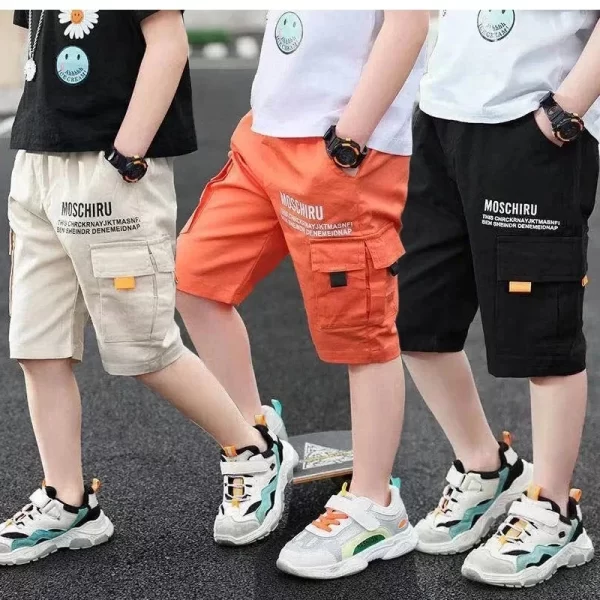3 Color New Summer Teenage Boys Pants Casual Letter Short Trousers For Kids 4-14 Years Children Comfortable Pants - Image 2