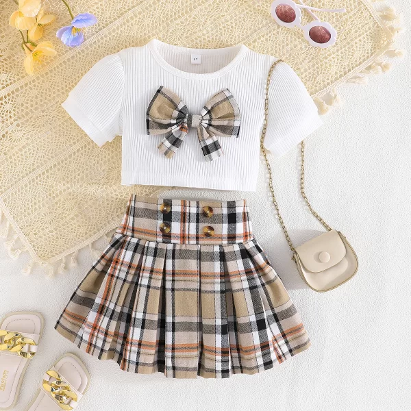 Puff Sleeve Bow Top and Elastic Pleated Skirt Summer Outfit Toddler Infant Clothing Set Kids Wear Ootd For Baby Girl - Image 6