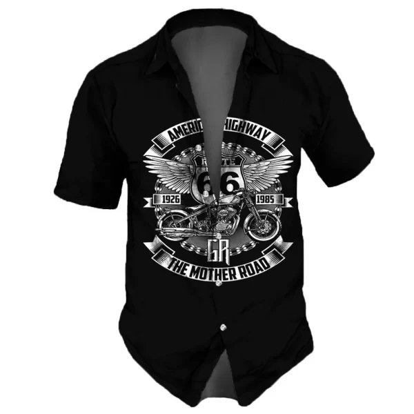 Washed Map Newspaper Style Men Shirts Route 66 Old Fashion Short Sleeve Shirt For Men Lapel Oversize Men Tops - Image 6