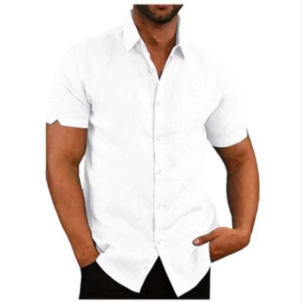 Men Pocket Blouse Tops Summer Male Turn Down Collar Button Short Sleeve Slim Solid Color Blouse Shirts YYCFS-19505 - Image 5