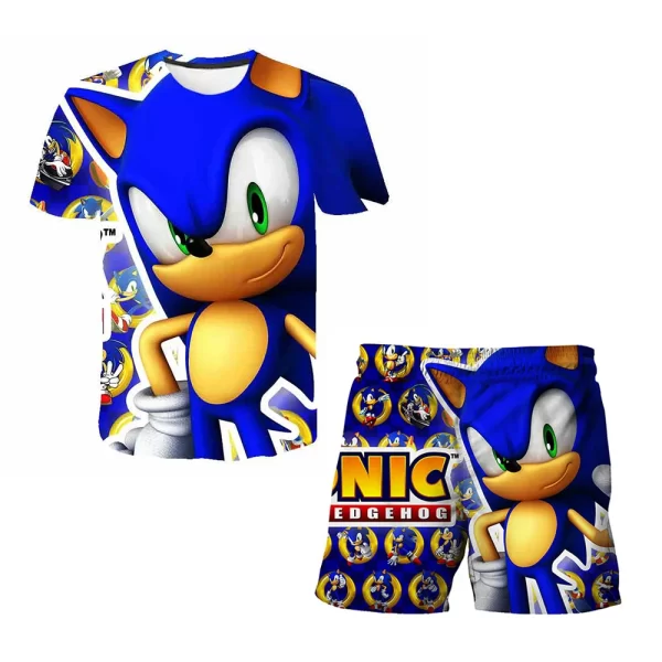 Sonic Fashion Girl 3D Top T-shirt Short Sleeve+Shorts Two Piece Set Girls and Boys Children's Top Short Sleeve - Image 12